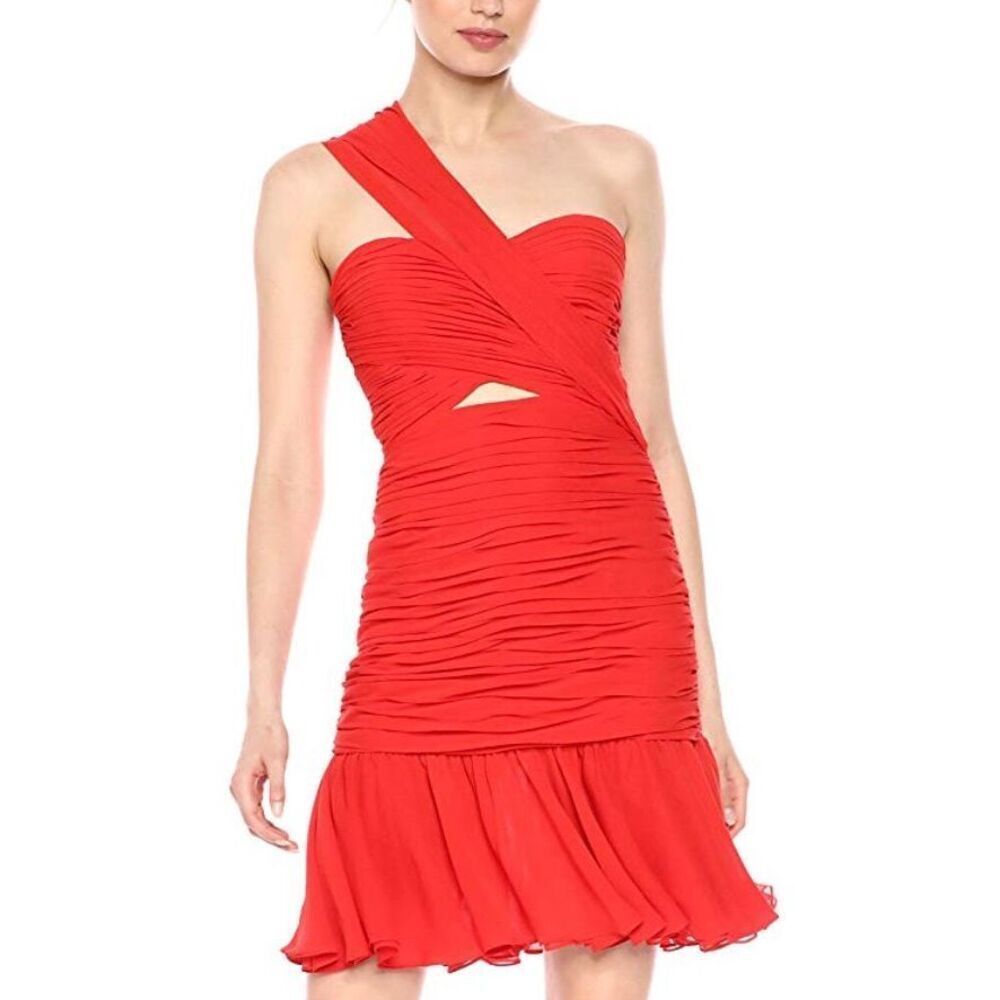 NWT Jill Stuart Womens Sunset Ruched One Shoulder Ruffle Cocktail Dress Size 8
